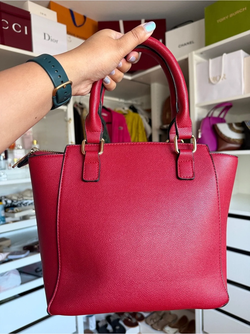 Red/Maroon Structured Satchel with crossbody strap